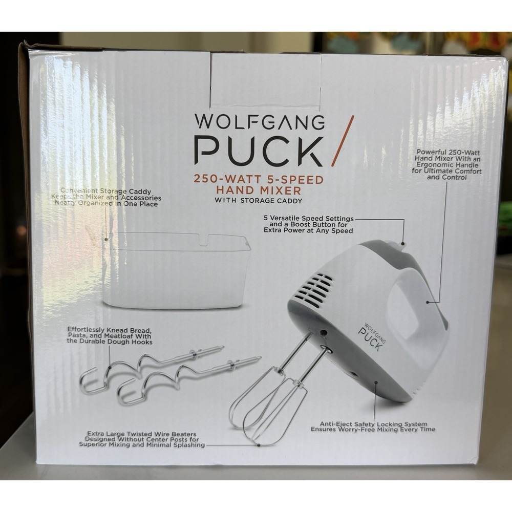 Wolfgang Puck 250W 5-Speed Hand Mixer White Gray with Storage Caddy - Picture 2 of 4